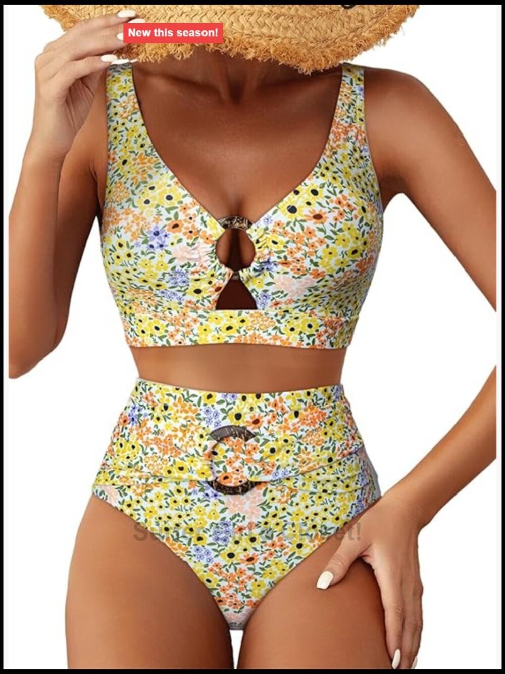 High Waisted Bikini Sets - Floral 2 Piece Swimsuits Tummy Control O Ring